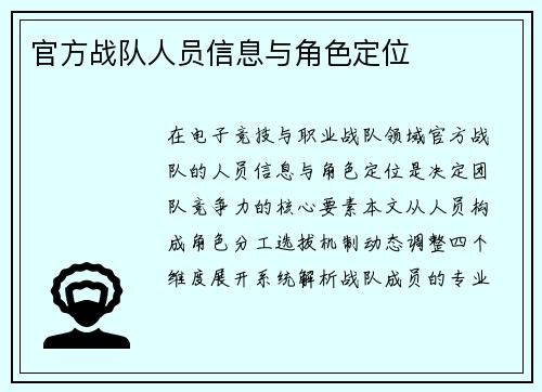 官方战队人员信息与角色定位